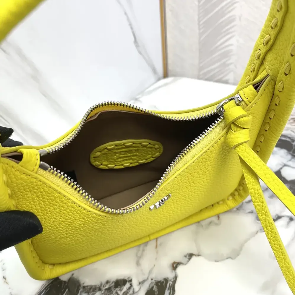 Fendi Mini Fendessence Small Acid Yellow Selleria Bag with 264 Hand for Women in sewn Topstitches