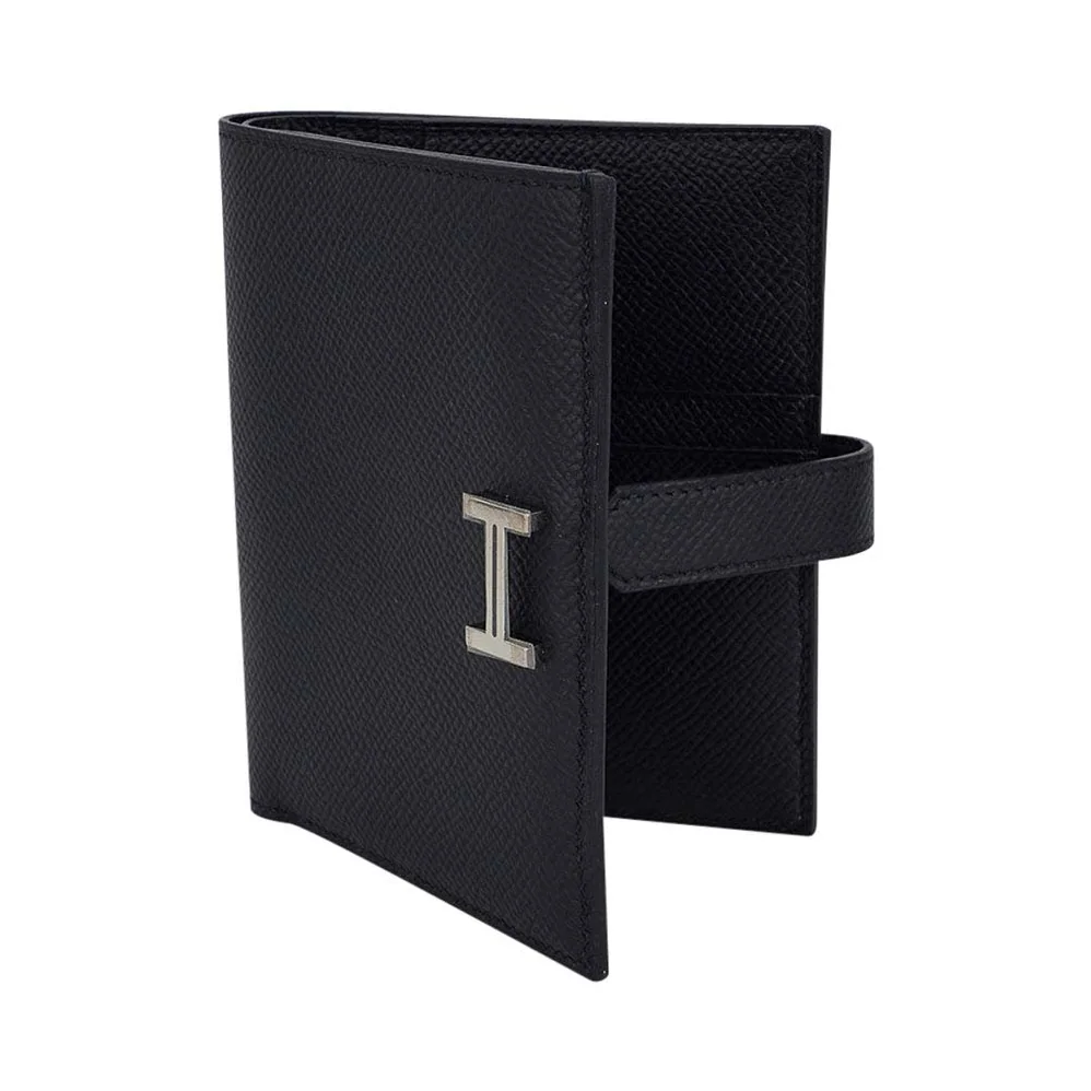Hermes Bearn Compact Wallet Black Palladium Hardware Epsom Leather