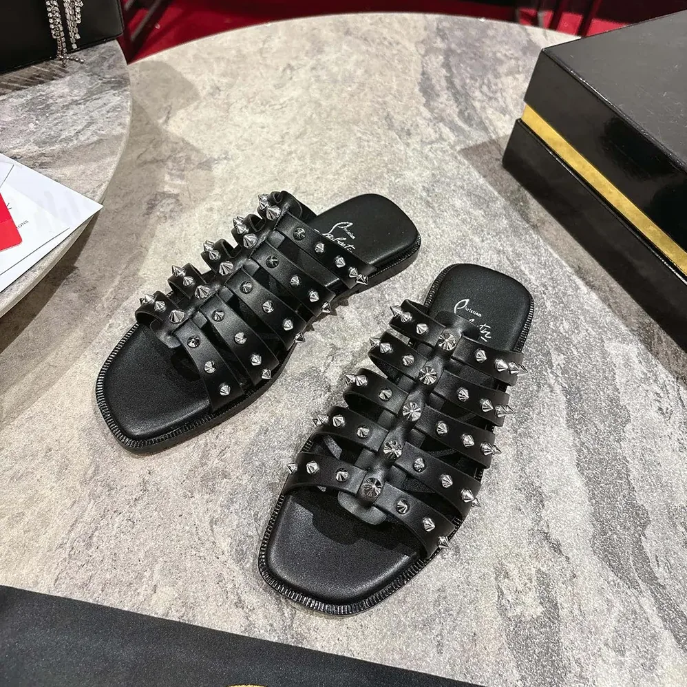 Christian Louboutin Charja Mules Waxed Calf Leather for Women in Black Christian Louboutin Charja Mules Waxed Calf Leather for Women in Black