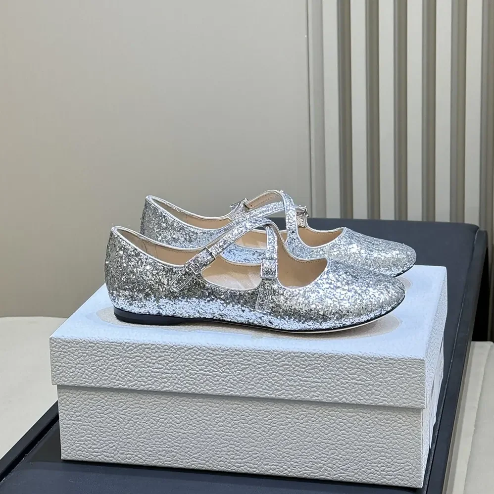 Dior Very Dior Ballet Flat Silver-Tone Laminated Lambskin and Glitter for Women Dior Very Dior Ballet Flat Silver-Tone Laminated Lambskin and Glitter for Women