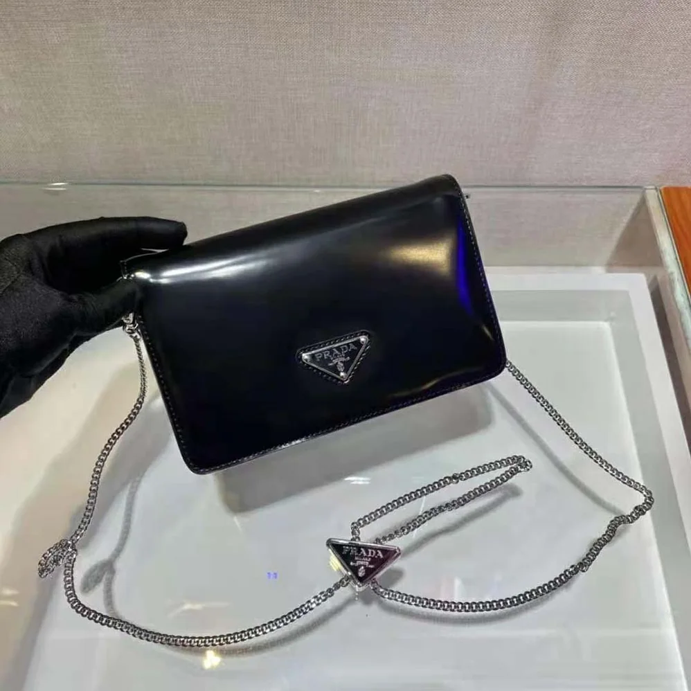Prada Brushed Leather Shoulder Bag for Women in Black Prada Brushed Leather Shoulder Bag for Women in Black
