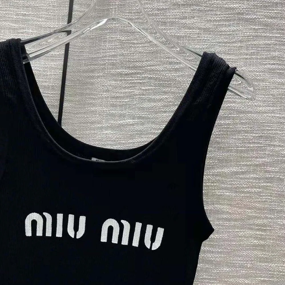 Miu Miu Viscose Dress with Intarsia Logo for Women in Black Miu Miu Viscose Dress with Intarsia Logo for Women in Black