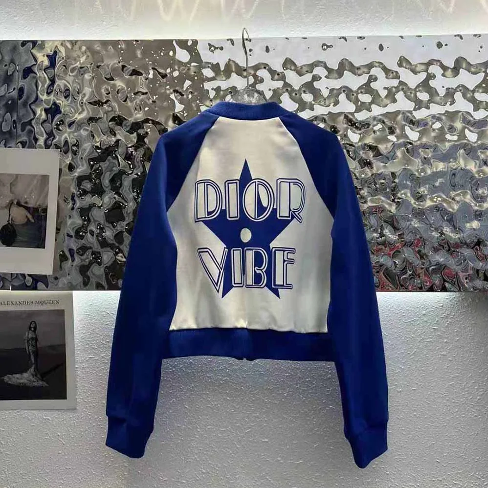 Dior Vibe Bomber Jacket Fluorescent Blue and White Technical Cashmere Jacquard for Women