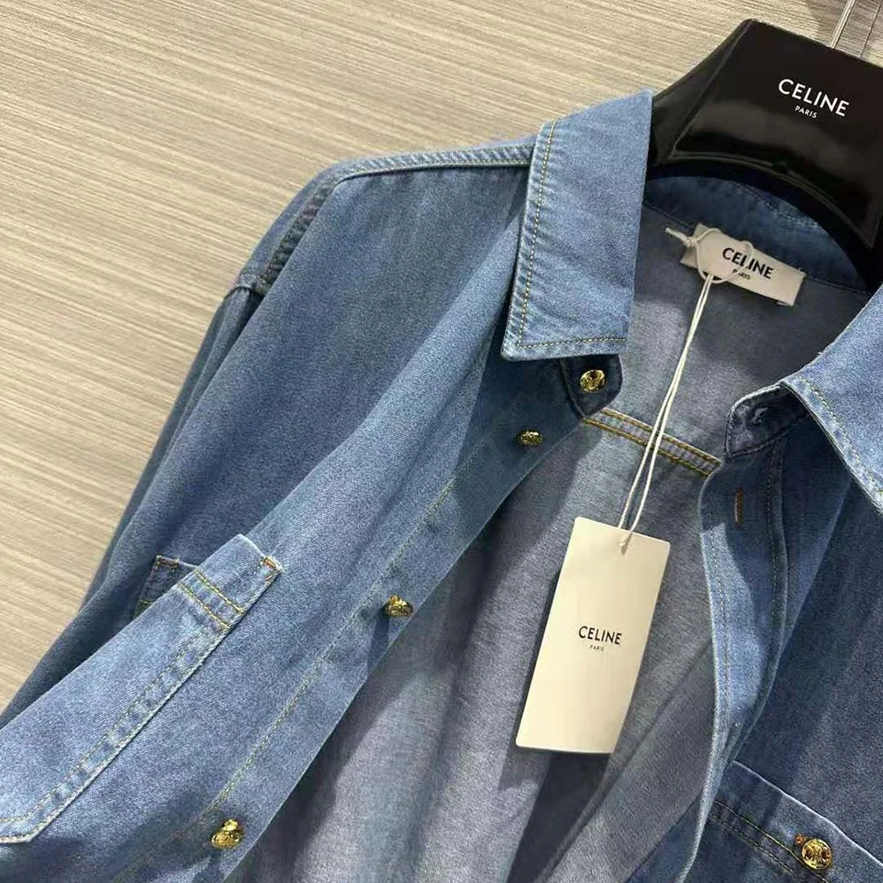 Celine Cropped Shirt in Union Ocean Wash Denim for Women