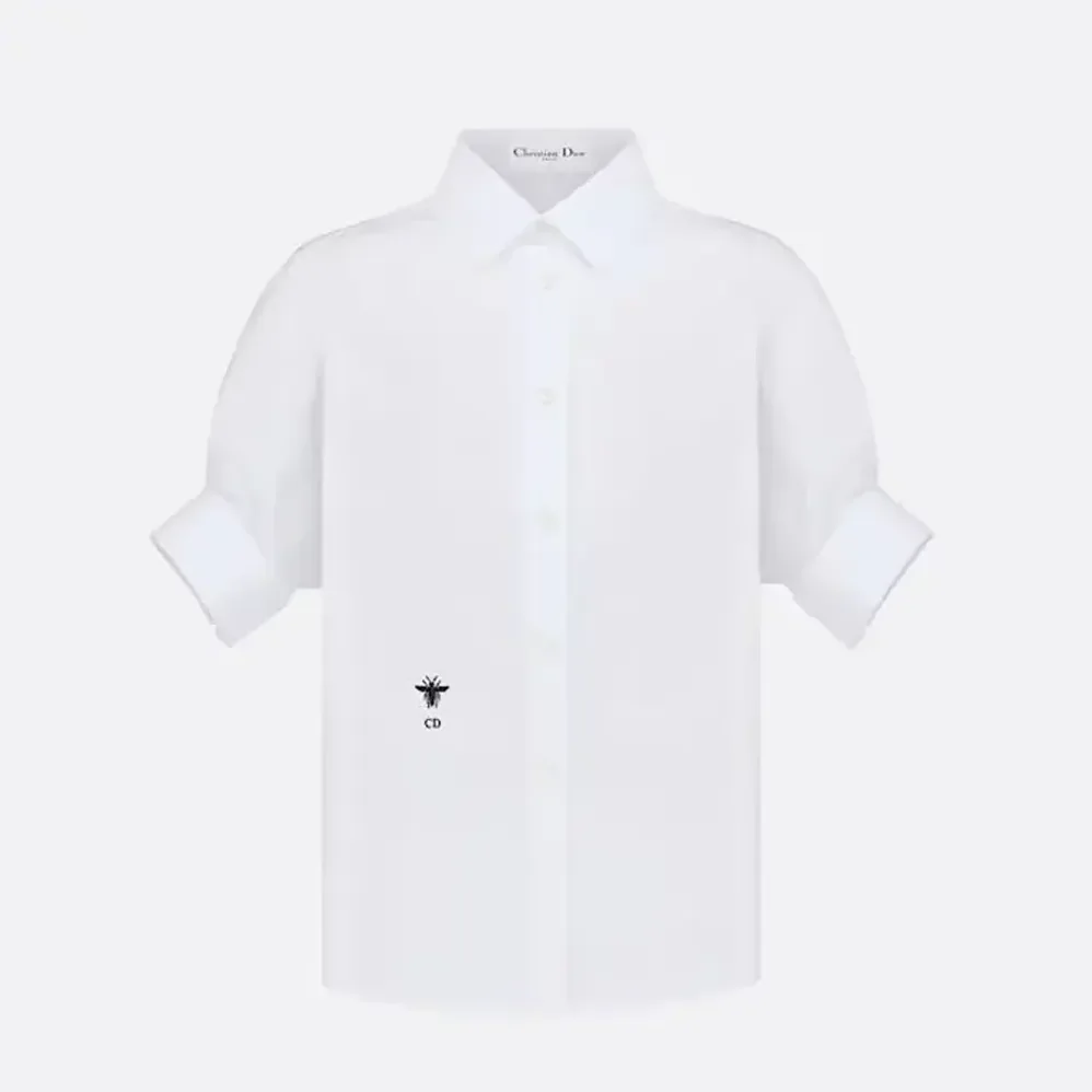 Dior Blouse with Puff Sleeves White Cotton Poplin for Women