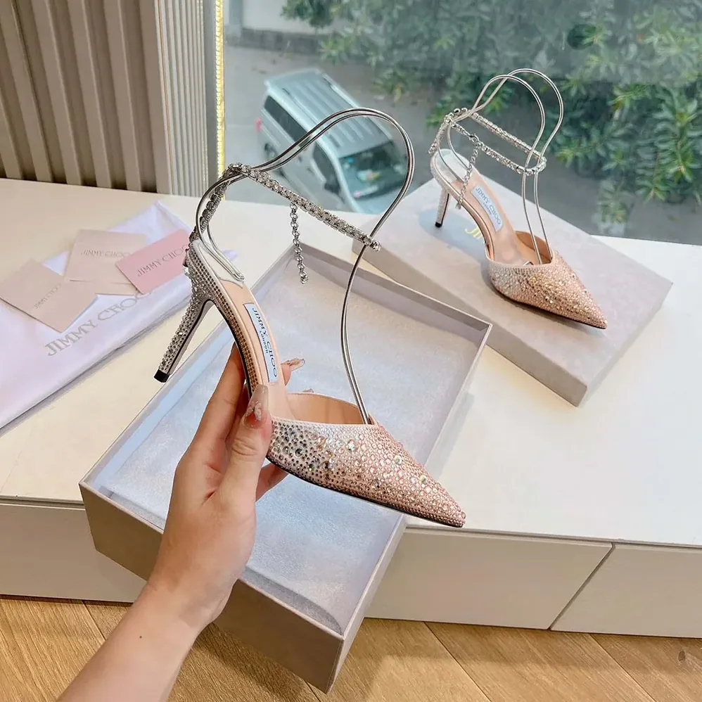 Jimmy Choo Saeda 100 Gold Satin Pumps with Crystals for Women