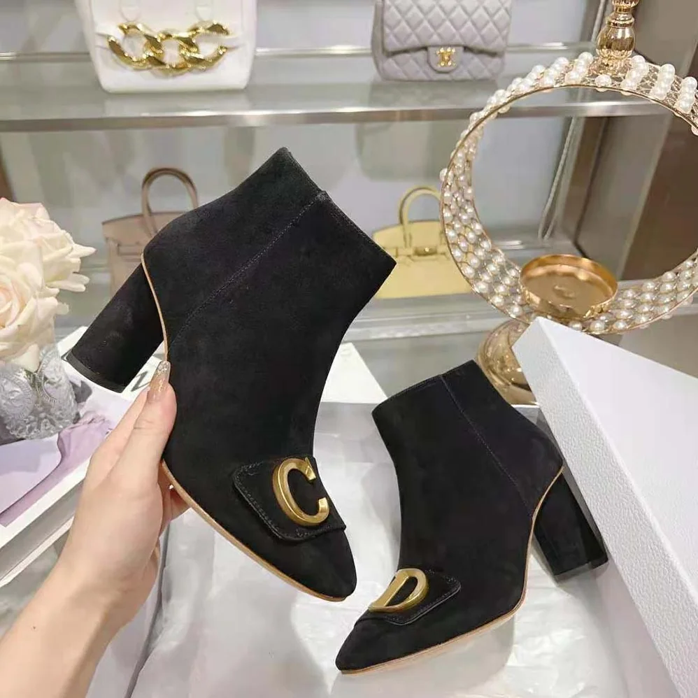 Dior C'est Dior Heeled Ankle Boot Suede Calfskin for Women in Black Dior C'est Dior Heeled Ankle Boot Suede Calfskin for Women in Black