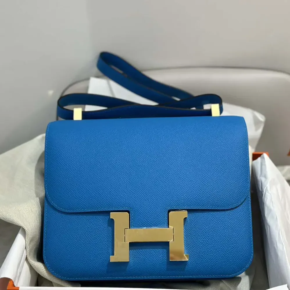 Hermes Constance 24 Bag Epsom Leather for Women in Blue/Gold Hermes Constance 24 Bag Epsom Leather for Women in Blue/Gold