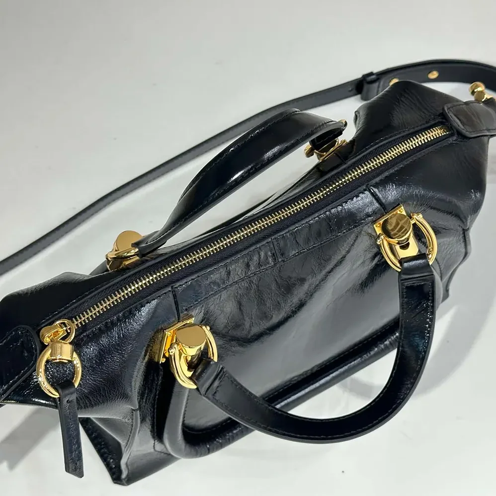 Chloe Small Paraty 24 Bag in Shiny Leather for Women in Black Chloe Small Paraty 24 Bag in Shiny Leather for Women in Black