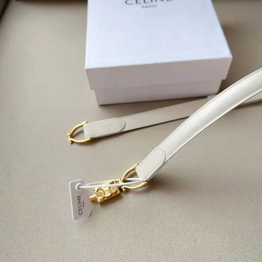 Celine Small Block Triomphe Belt in Taurillon Leather for Women in White Celine Small Block Triomphe Belt in Taurillon Leather for Women in White