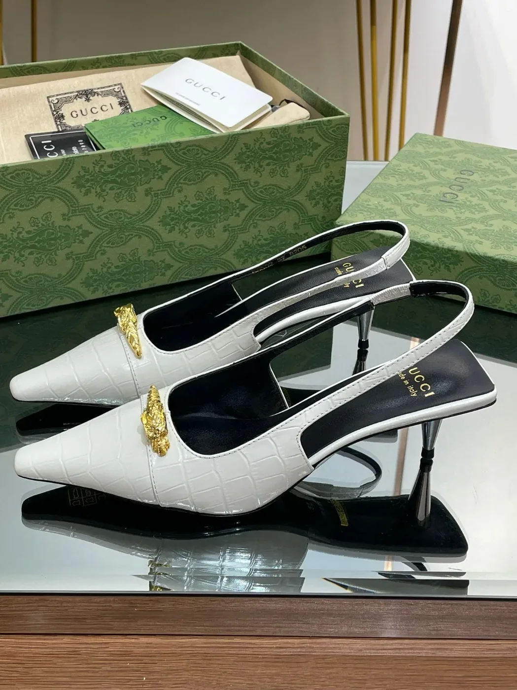Gucci Gg Slingback Mid in Heel Pump White Gucci Gg Slingback Mid in Heel Pump White