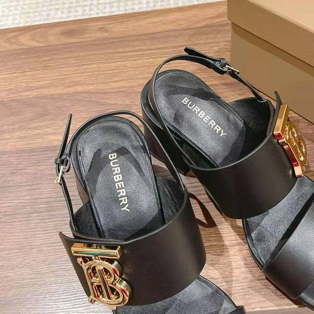 Burberry Monogram Motif Leather Sandals for Women in Black