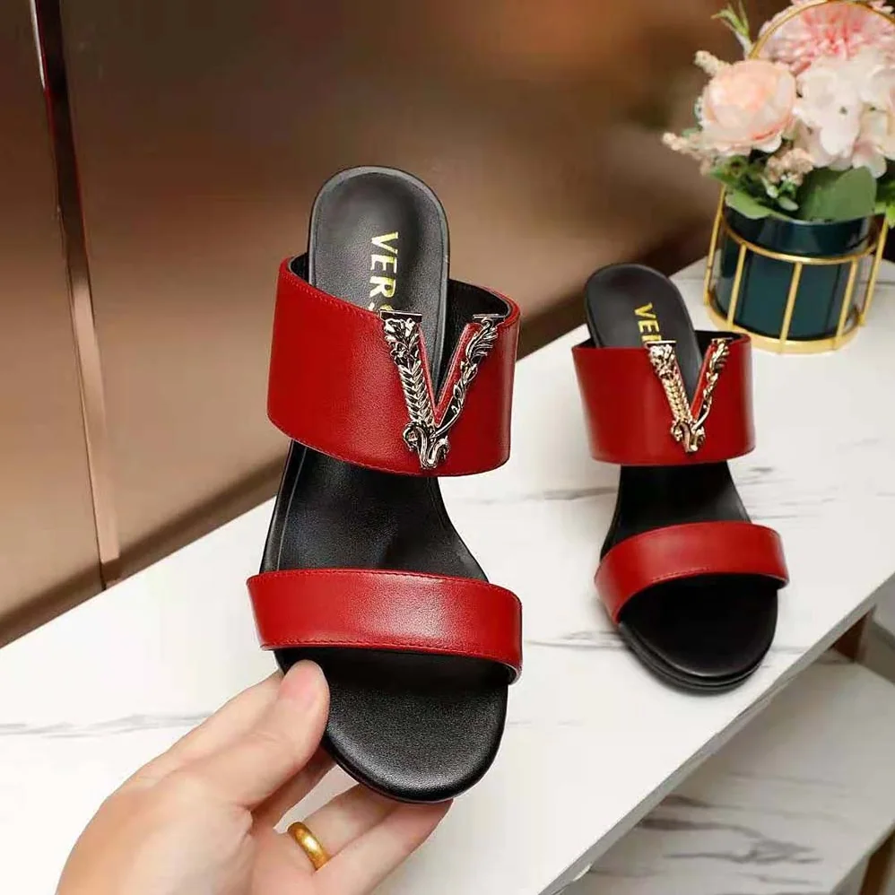 Versace Virtus Mules in Calf Leather for Women in Red