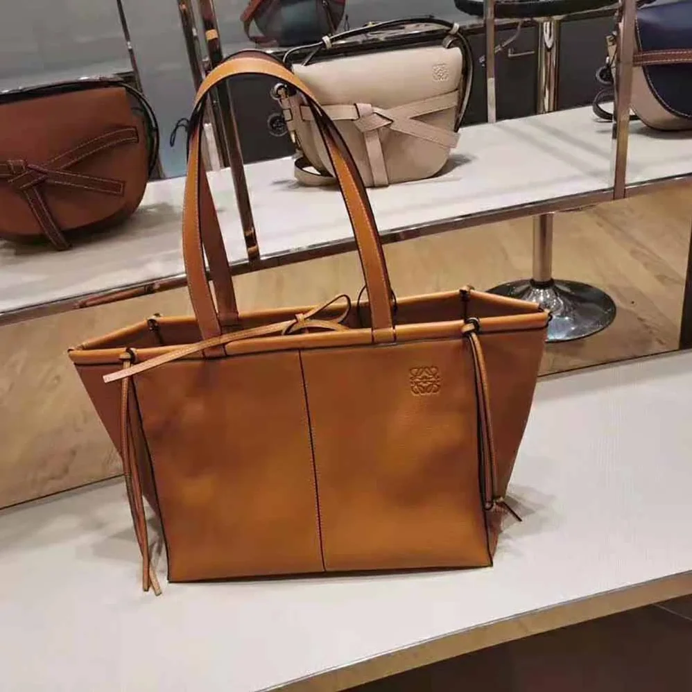 Loewe Small Cushion Tote Bag in Soft Grained Calfskin for Women in Brown
