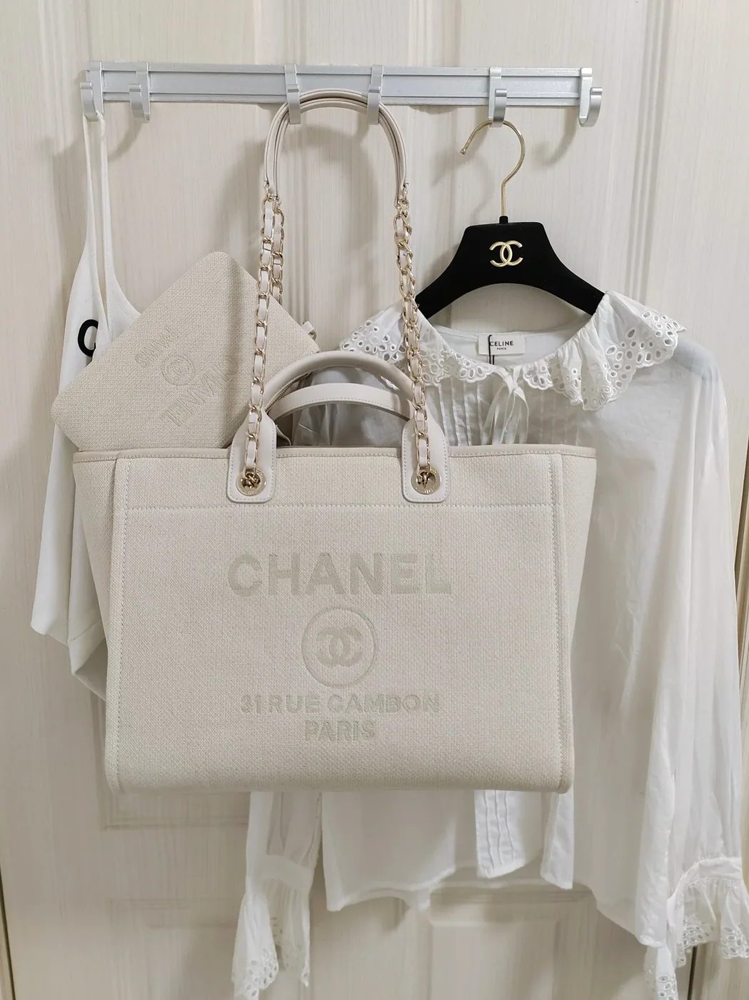 Chanel Deauville Tote Bag in White Gold Hardware