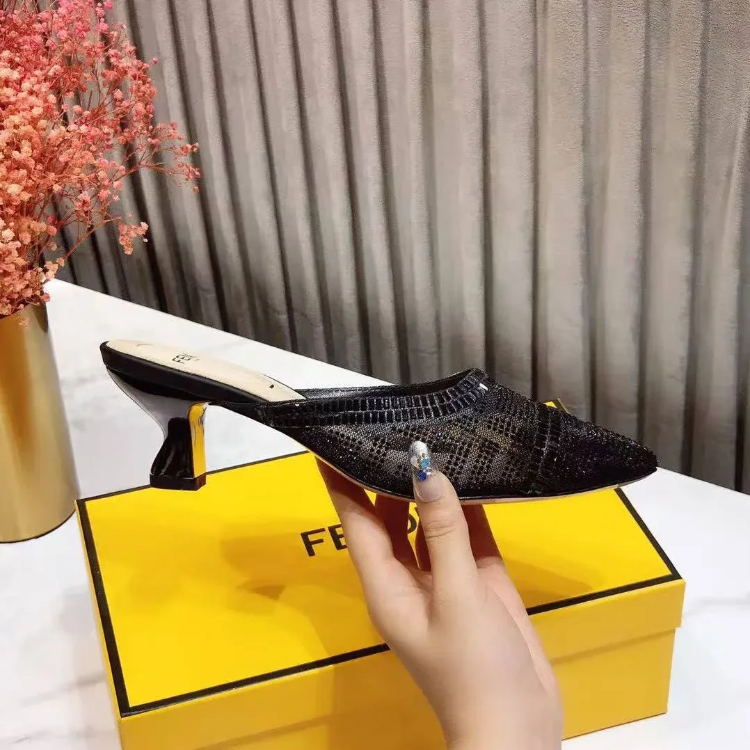 Fendi Colibri Crystal FF Sabot Mules Spring in Summer Collection Black Fendi Colibri Crystal FF Sabot Mules Spring in Summer Collection Black