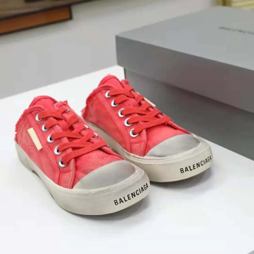 Balenciaga Paris Sneaker Mule in Red Destroyed Cotton and White Rubber for Unisex Balenciaga Paris Sneaker Mule in Red Destroyed Cotton and White Rubber for Unisex