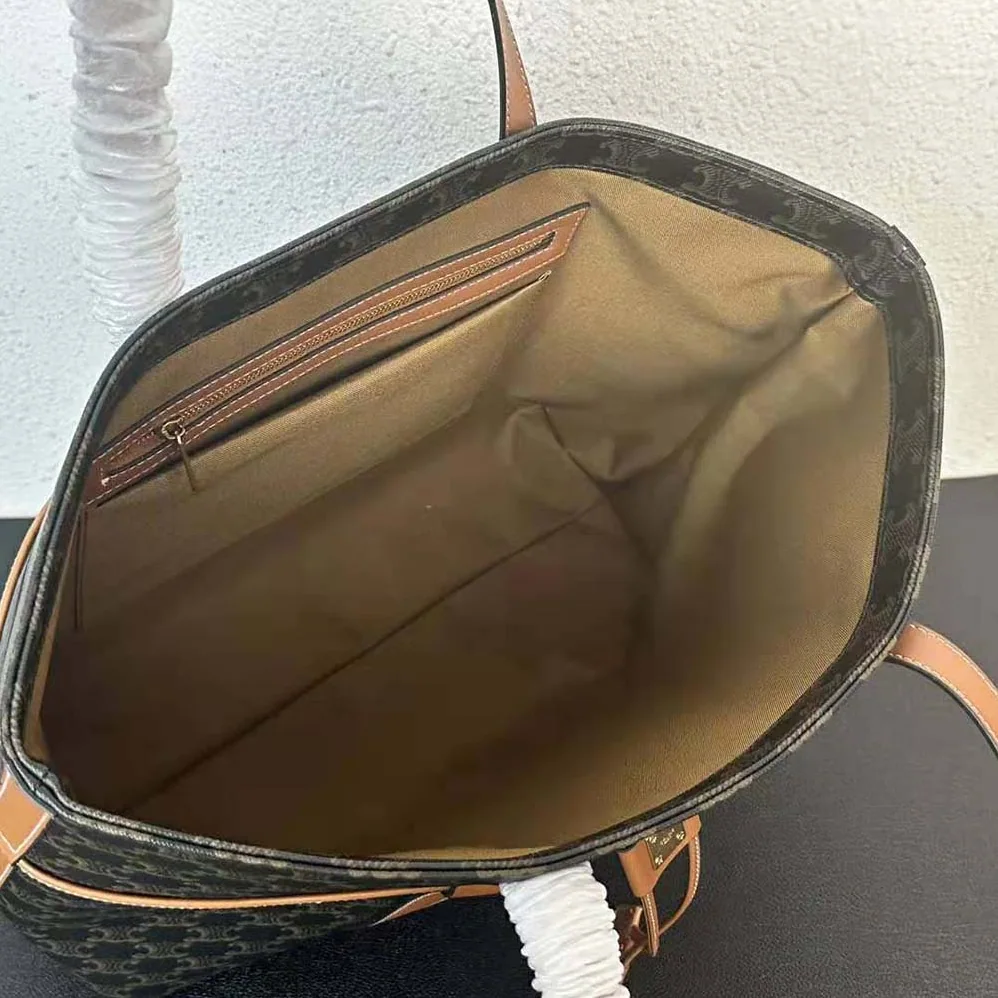 Celine Cabas Drawstring in Triomphe Canvas and Calfskin for Women in Brown