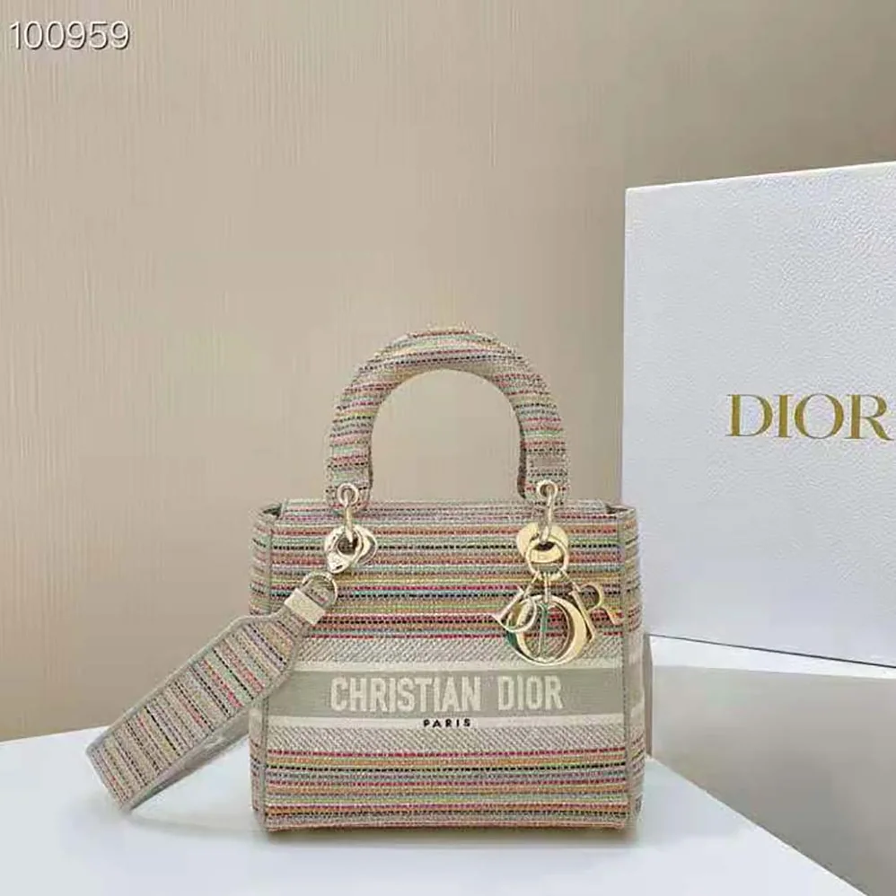 Dior Medium Lady D-lite Bag Multicolor Stripes Embroidery for Women Dior Medium Lady D-lite Bag Multicolor Stripes Embroidery for Women