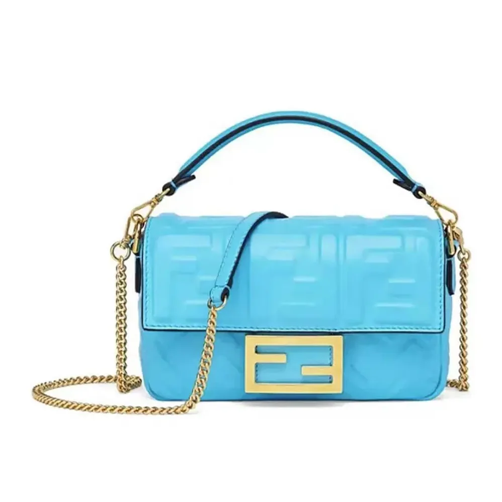 Fendi Baguette Mini Blue Nappa Leather Bag with FF Motif for Women
