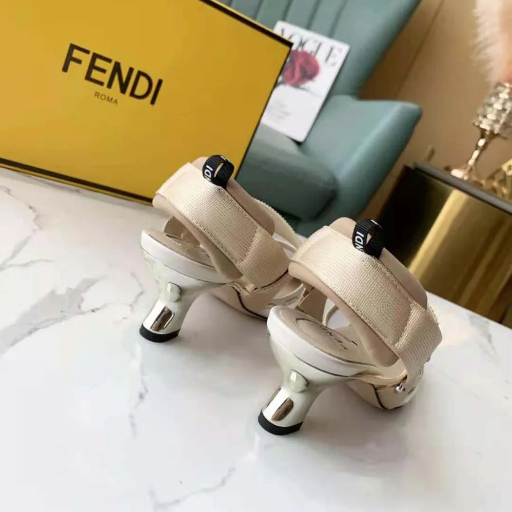 Fendi Colibri Pink Mesh Medium-Heel Slingbacks with Metal Stitches for Women Fendi Colibri Pink Mesh Medium-Heel Slingbacks with Metal Stitches for Women
