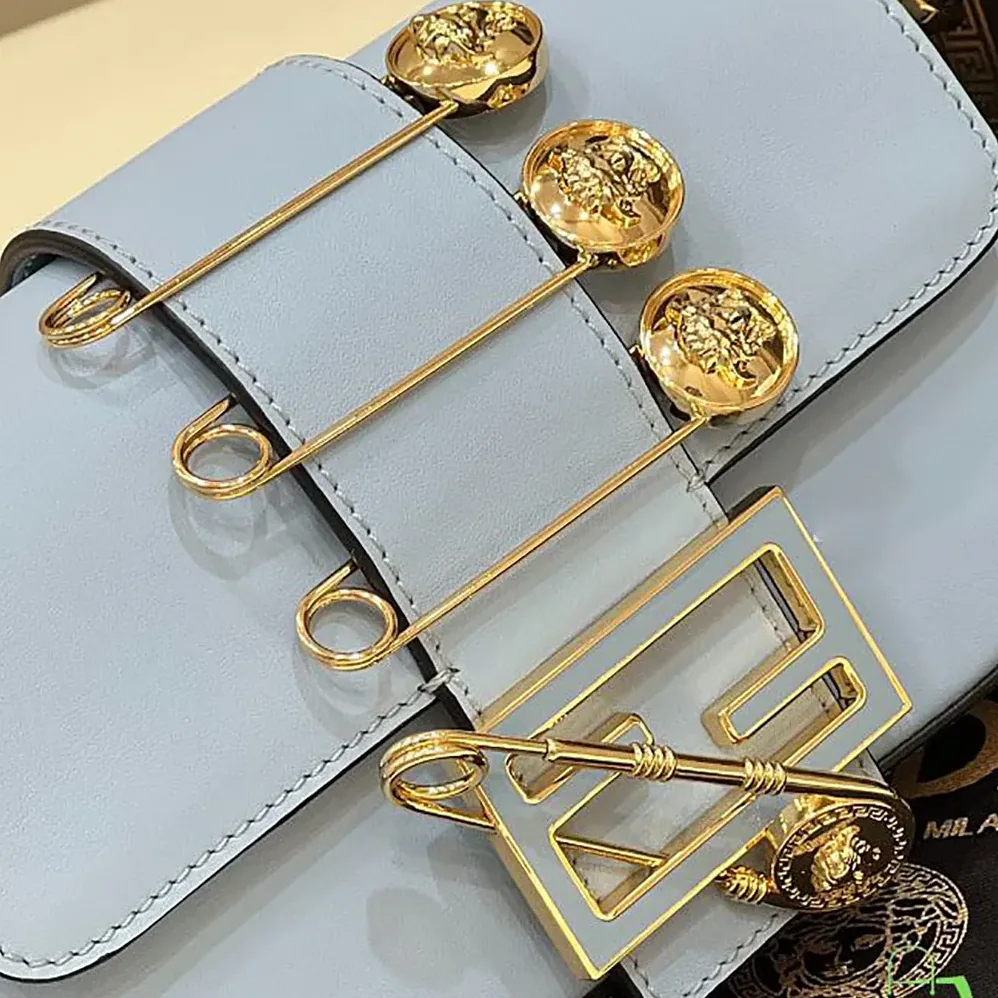 Fendi Brooch Mini Baguette Fendace Blue Leather Bag for Women Fendi Brooch Mini Baguette Fendace Blue Leather Bag for Women