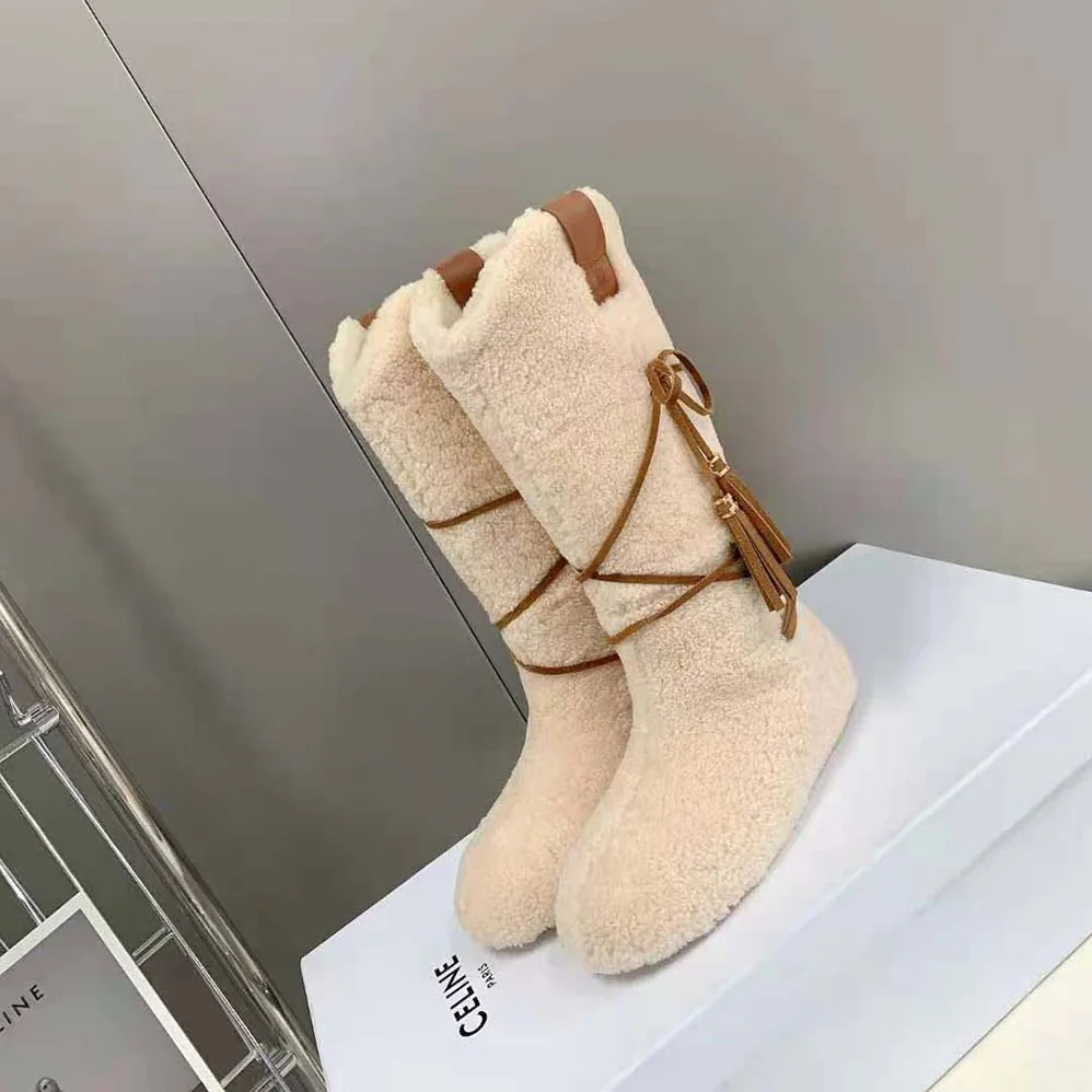 Celine Fur Laced-up Fur Boot in Shearling for Women