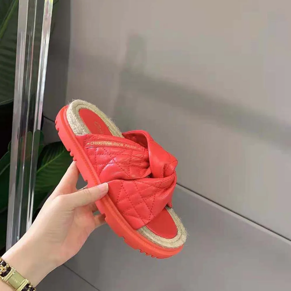 Dior Dtwist Slide Bright Orange Cannage Lambskin for Women
