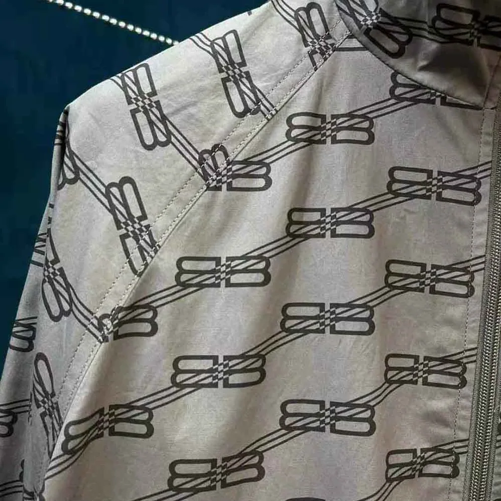 Balenciaga BB Monogram Regular Fit Tracksuit Jacket in Beige and Brown Cotton Poplin for Men