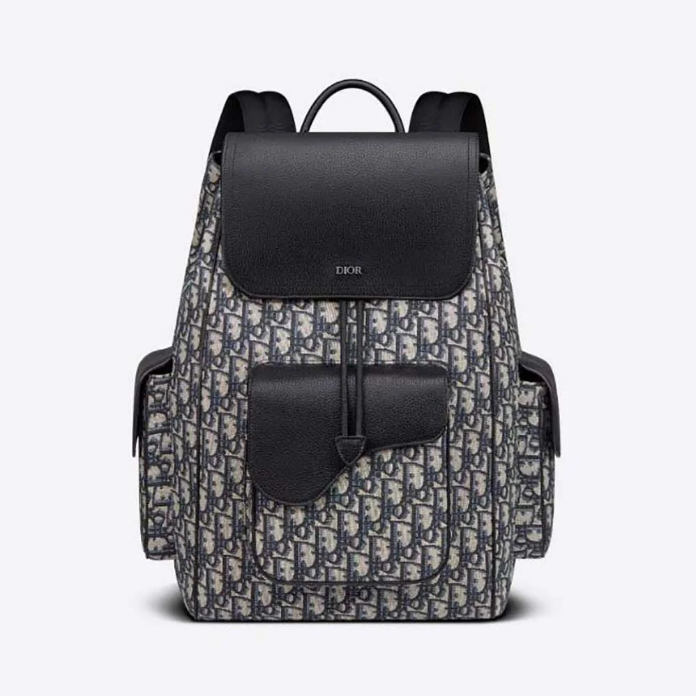 Dior Saddle Backpack Beige and Black Dior Oblique Jacquard and Black Grained Calfskin for Men Dior Saddle Backpack Beige and Black Dior Oblique Jacquard and Black Grained Calfskin for Men