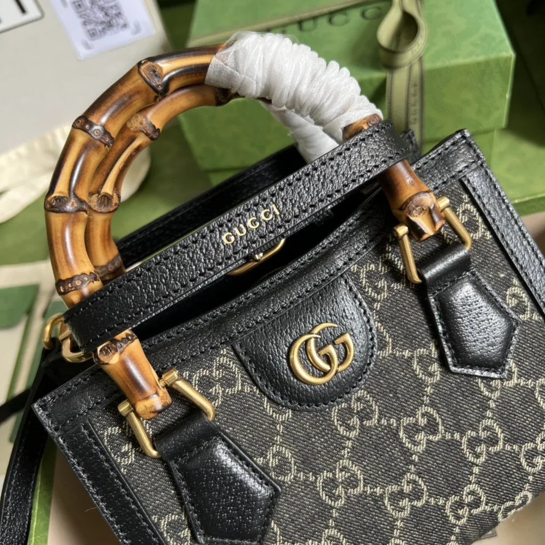 Gucci Diana Jumbo GG Mini Tote Bag Handbag Canvas Lining Black / Gucci Diana Jumbo GG Mini Tote Bag Handbag Canvas Lining Black /