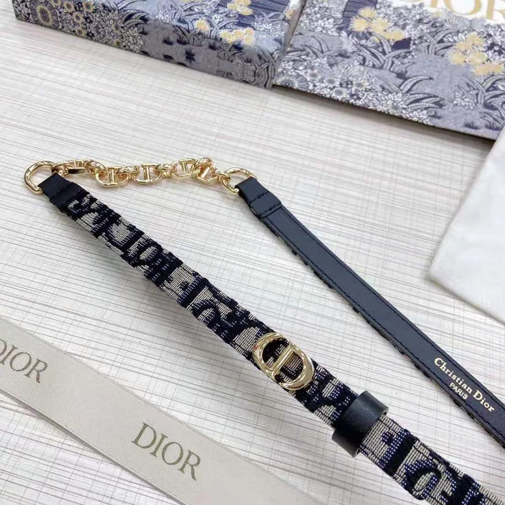 Dior Caro Belt Blue Dior Oblique Jacquard with Shiny Gold-Finish Metal 15 MM for Women
