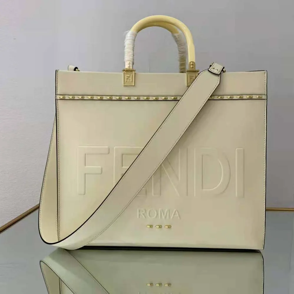 Fendi Sunshine Medium White Leather Shopper for Women