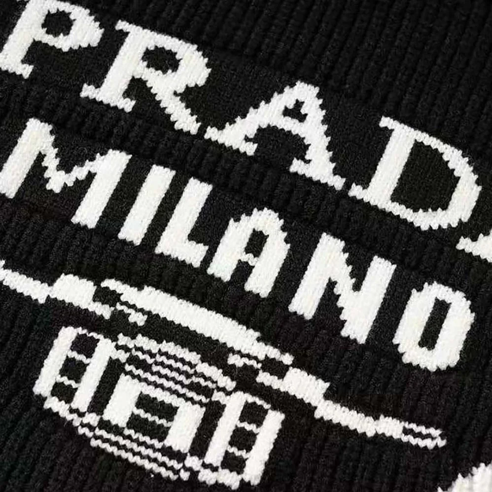 Prada Cashmere Ribbed Knit Sweater with Sleek for Women in Black