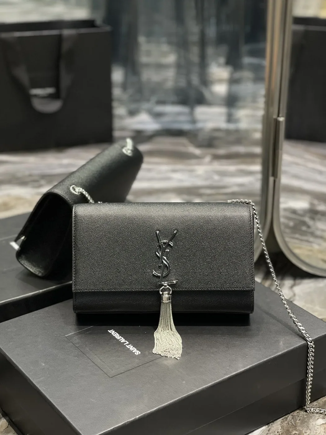 Saint Laurent Kata Medium Chain Bag Black With Tassel in YSL Saint Laurent Kata Medium Chain Bag Black With Tassel in YSL