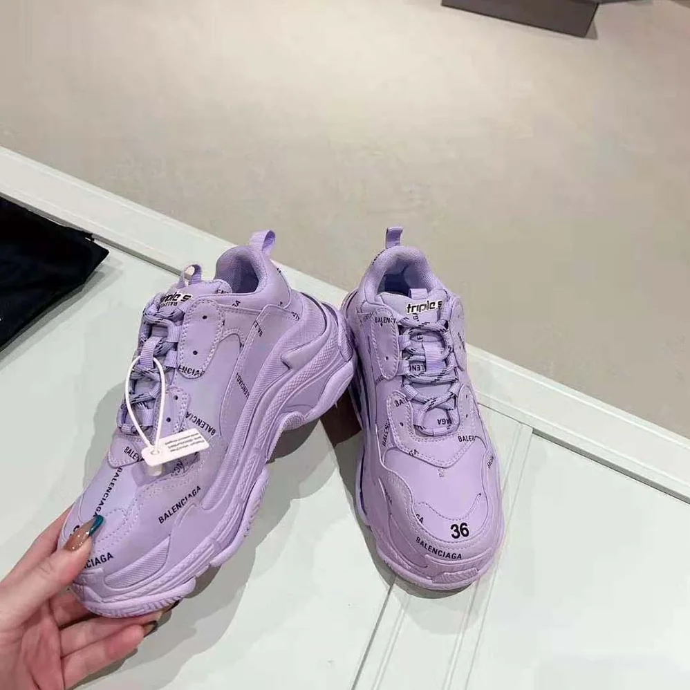 Balenciaga Triple S Sneaker Allover Logo in Lilac Purple and Black Technical Material for Unisex