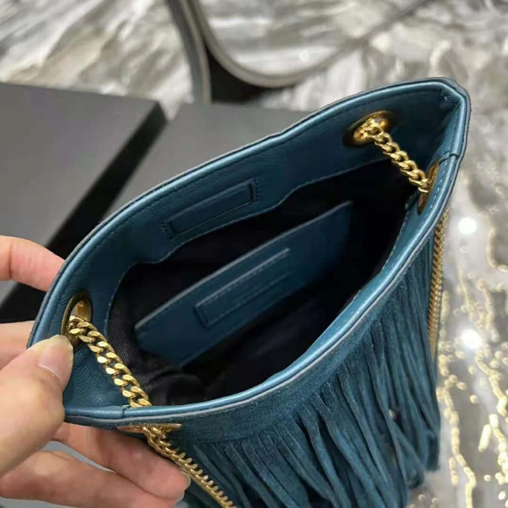 Saint Laurent YSL Grace Small Chain Bag in Suede for Women in Blue Saint Laurent YSL Grace Small Chain Bag in Suede for Women in Blue