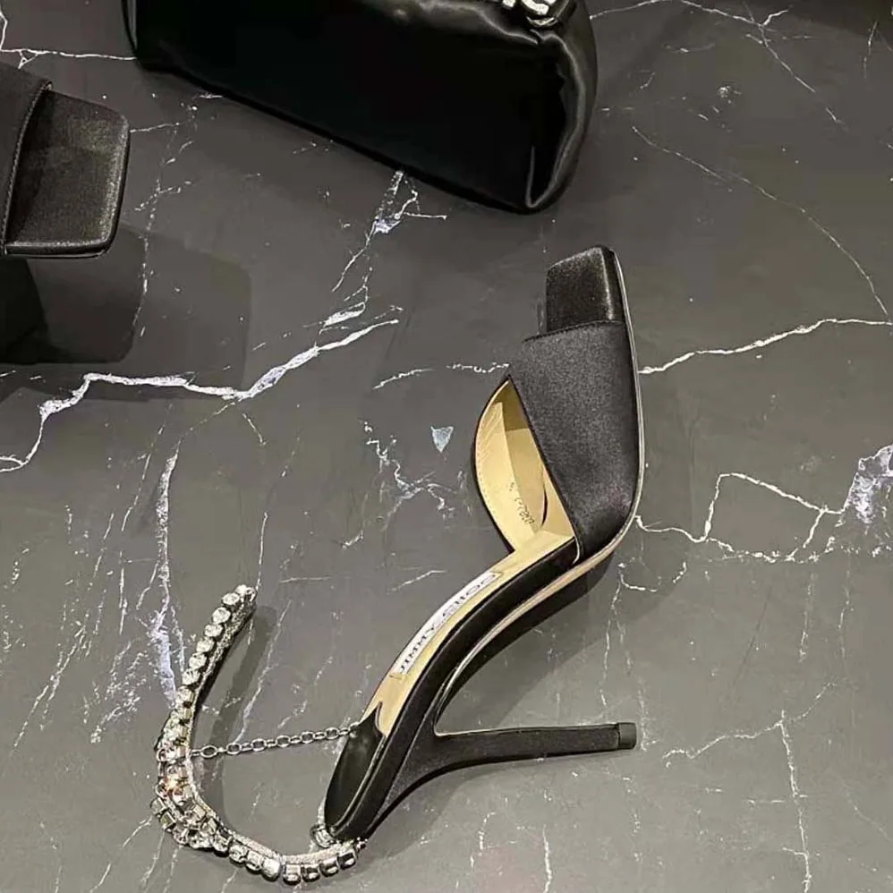 Jimmy Choo Saeda Sandal 100 Black Suede Sandals with Crystal Embellishment for Women Jimmy Choo Saeda Sandal 100 Black Suede Sandals with Crystal Embellishment for Women