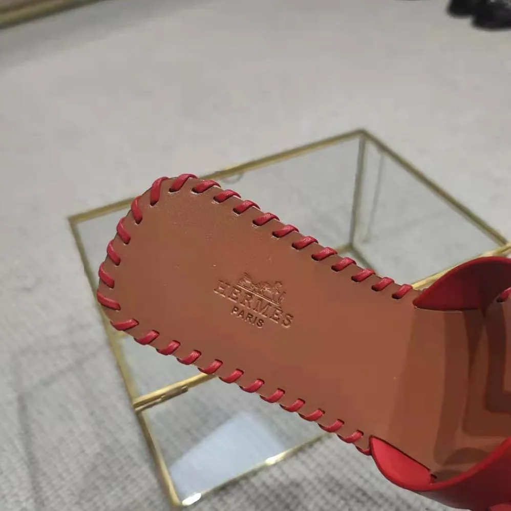 Hermes Oran Sandal in Braided Calfskin with Iconic H Cut-Out for Women in Red