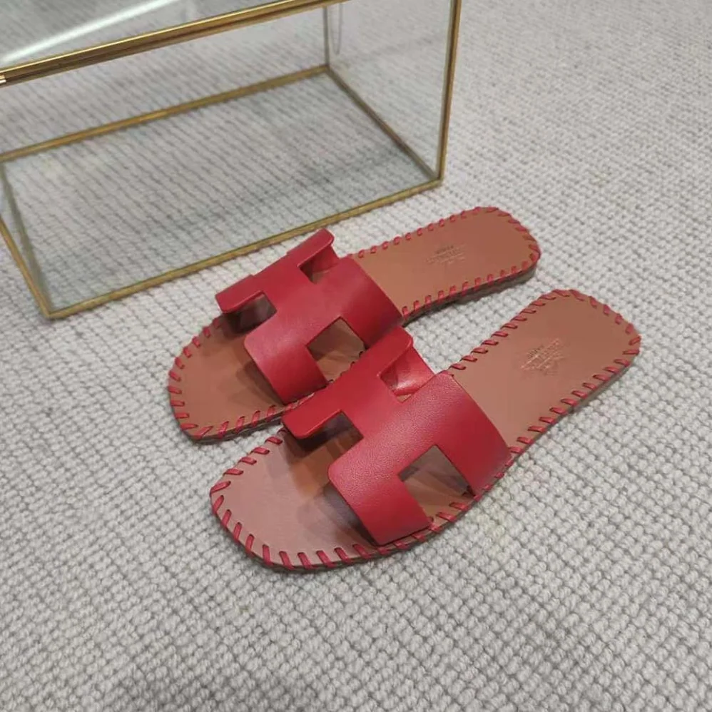Hermes Oran Sandal in Braided Calfskin with Iconic H Cut-Out for Women in Red