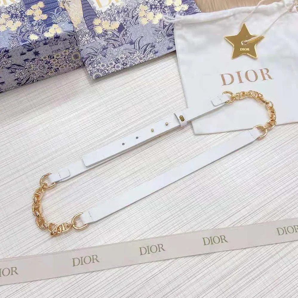 Dior Caro Belt White Smooth Calfskin with Shiny Gold-Finish Metal 15 MM for Women Dior Caro Belt White Smooth Calfskin with Shiny Gold-Finish Metal 15 MM for Women