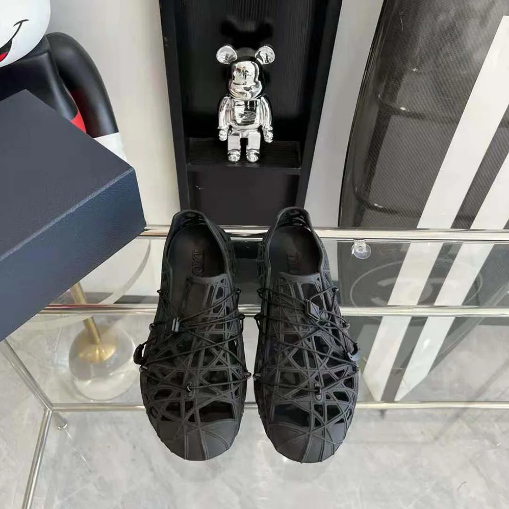 Dior Warp Sandal Black Cosmo Rubber with Warped Cannage Motif for Men