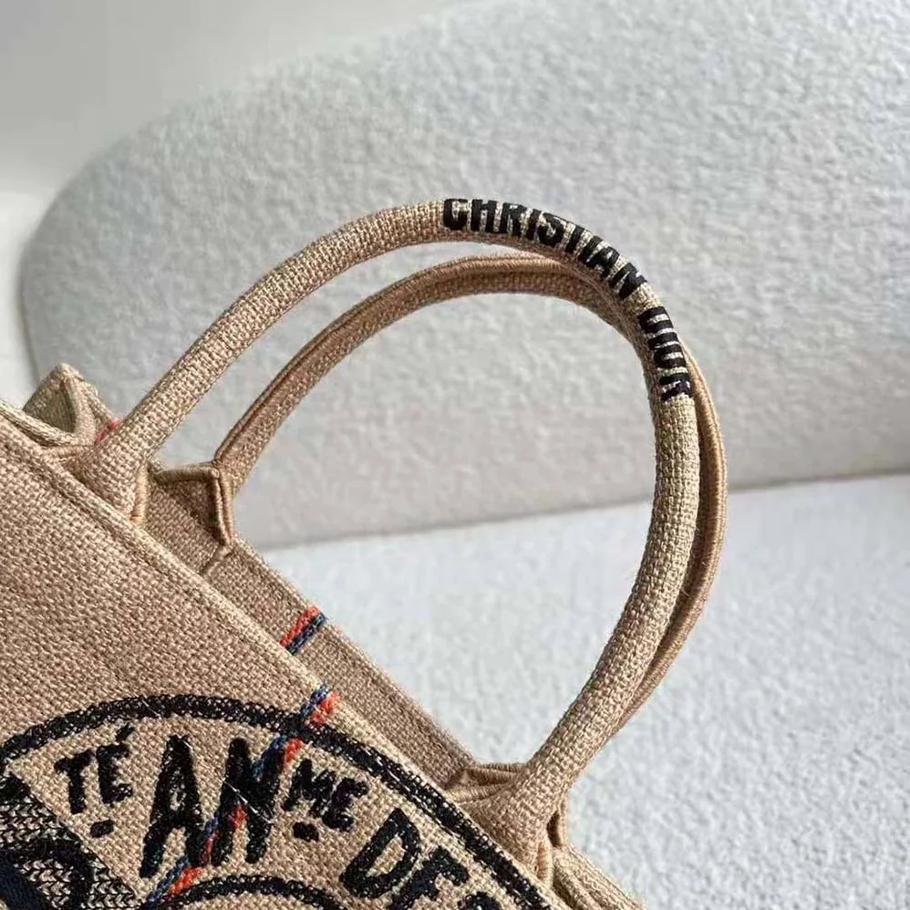 Dior Small Dior Book Tote Beige Jute Canvas Embroidered with Dior Union Motif for Women Dior Small Dior Book Tote Beige Jute Canvas Embroidered with Dior Union Motif for Women