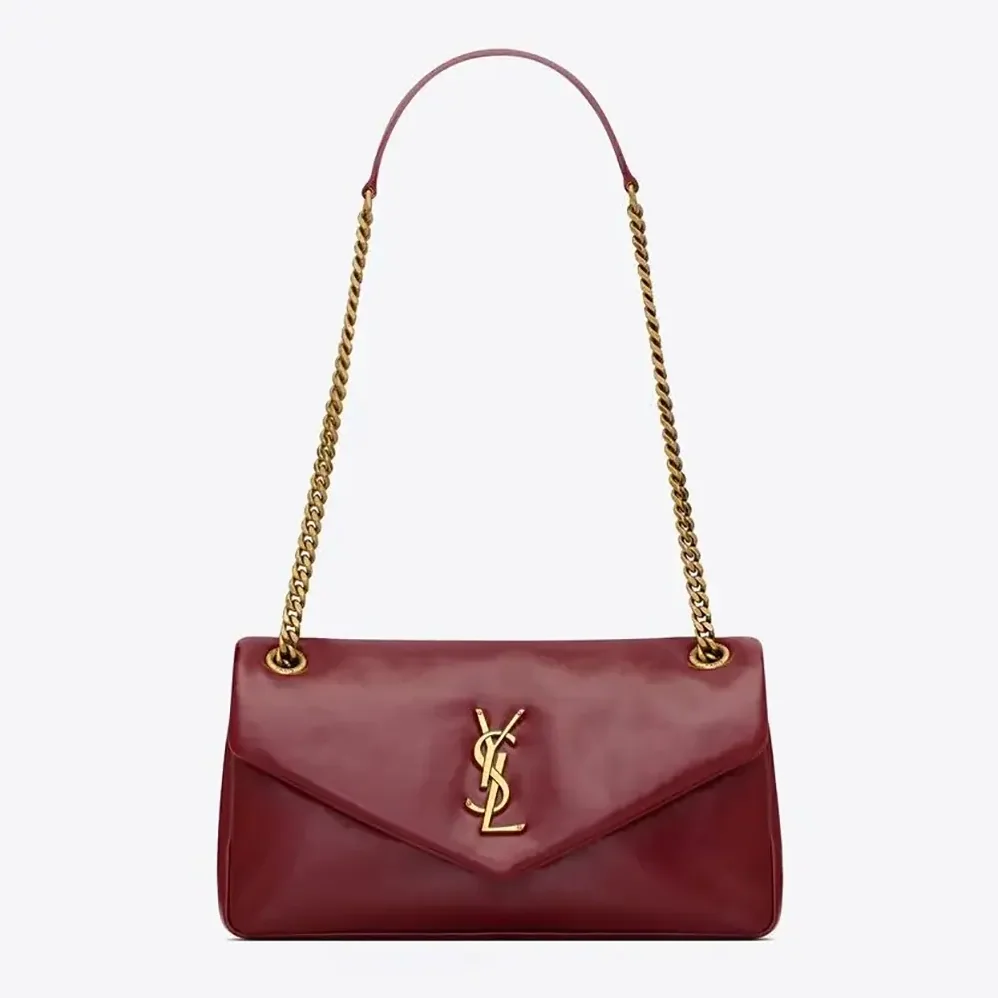Saint Laurent YSL Calypso Small in Shiny Leather for Women in Maroon