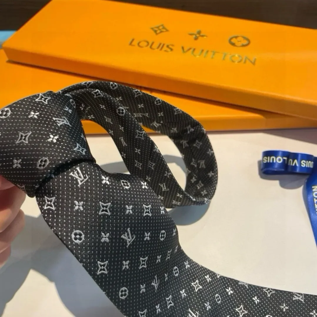Louis Vuitton Monogram Silk Tie Dark Charcoal Grey