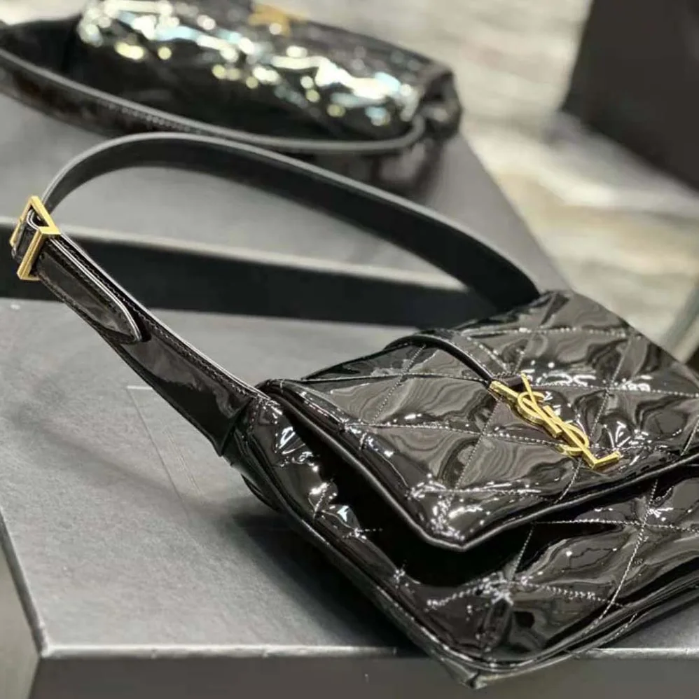 Saint Laurent YSL Le 57 Hobo Bag in Quilted Patent for Women in Black Saint Laurent YSL Le 57 Hobo Bag in Quilted Patent for Women in Black