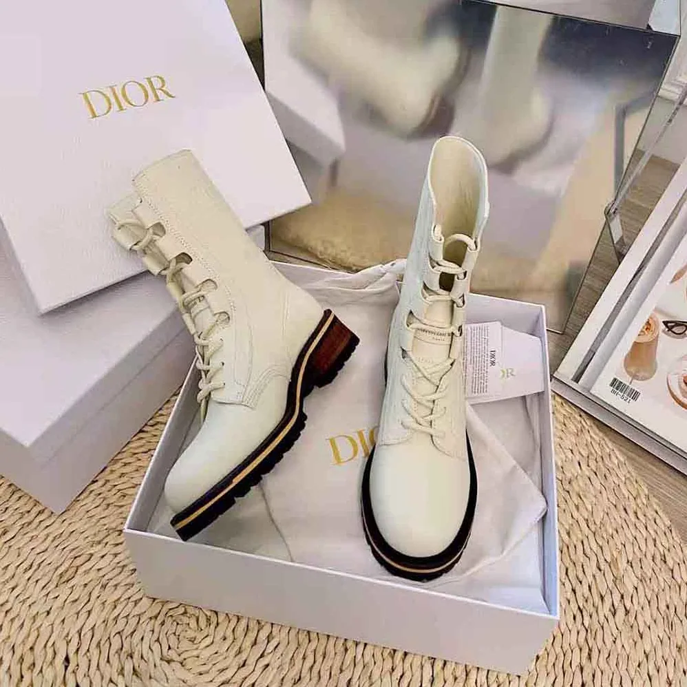 Dior Quest Boot White Embossed Calfskin for Women