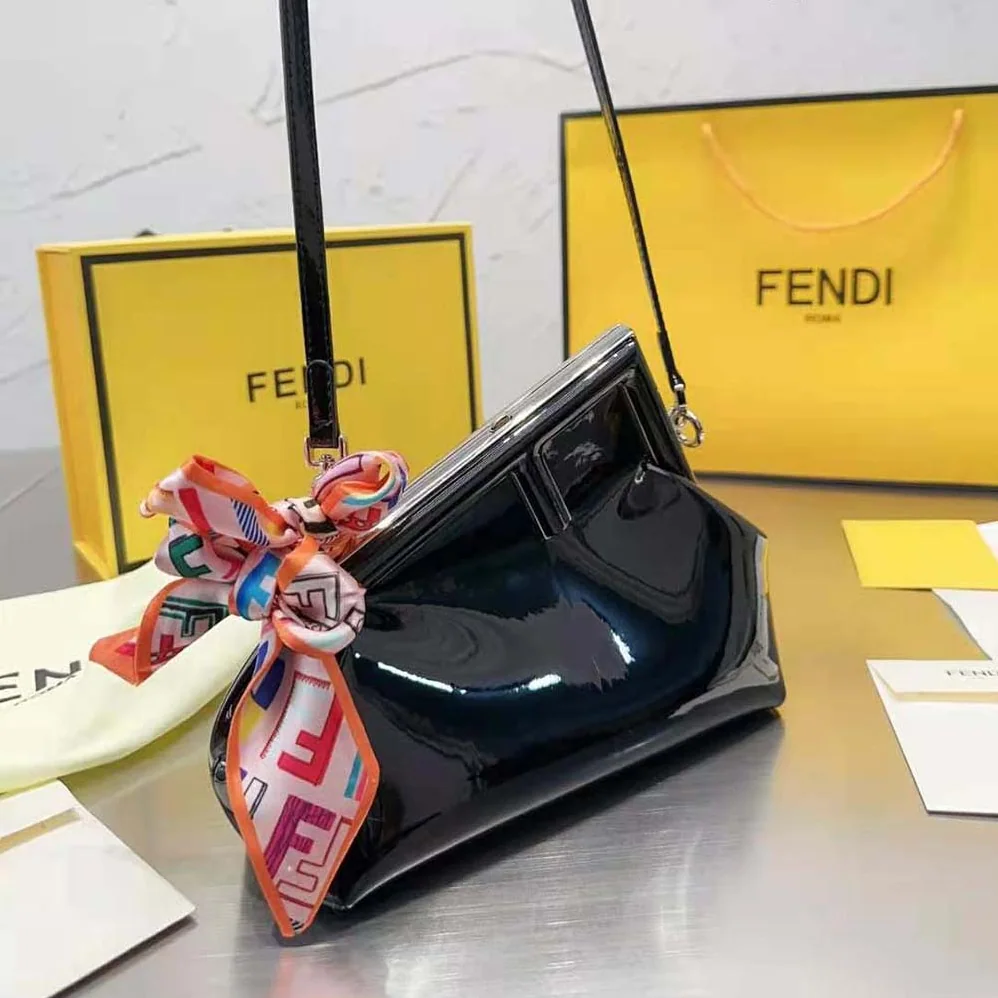 Fendi First Midi Black Patent Leather Bag for Women