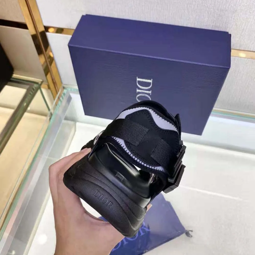 Dior H-Town Sandal Black and Gray Technical Fabric with Brown Nubuck Calfskin for Men Dior H-Town Sandal Black and Gray Technical Fabric with Brown Nubuck Calfskin for Men