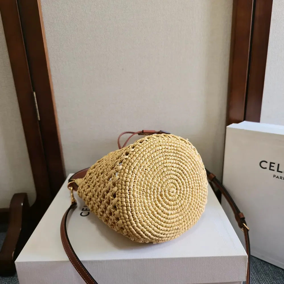 Celine Teen Clara Bag in Raffia and Calfskin for Women Celine Teen Clara Bag in Raffia and Calfskin for Women